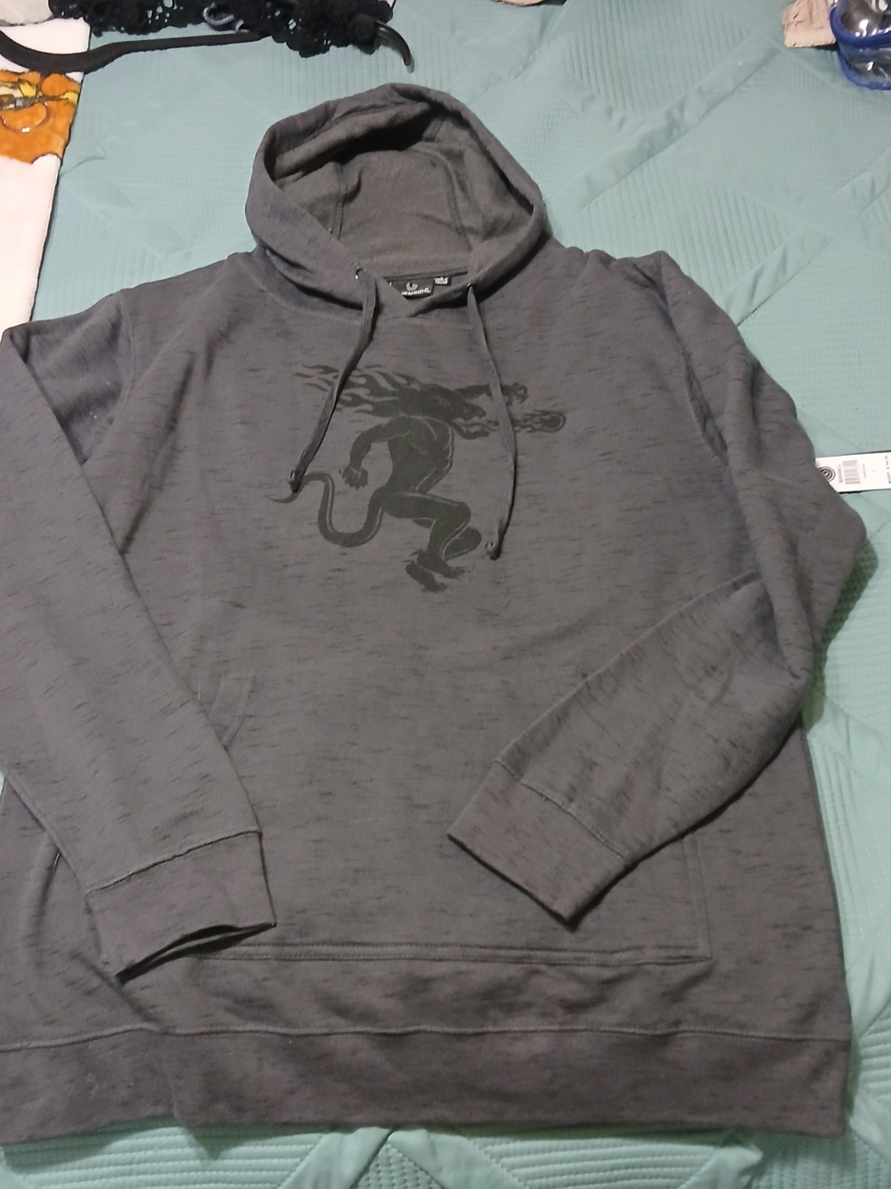 burnside Dark Gray Pullover Hoodie with FIREBALL Dragon Print New XL